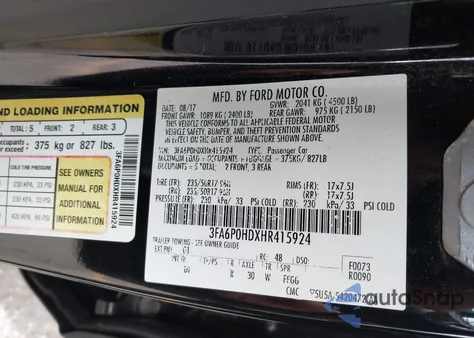 2017 Ford Fusion Se z USA, uszkodzony, nr VIN 3FA6P0HDXHR415924